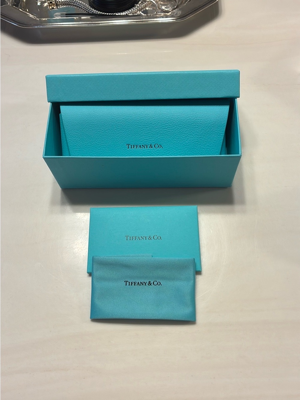 Tiffany & Co. Blue Gift Box, Pouch and Card Holder Set
